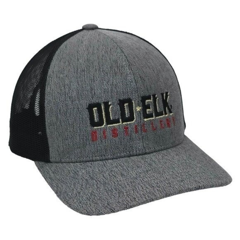 Old Elk Distillery Trucker Hat OSFA Grey Black Snapback Mesh Cap Whiskey Bourbon